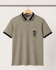Stone Grey Zip Polo T-Shirt