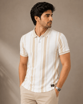 Ivory Sand Stripe Polo T-Shirt
