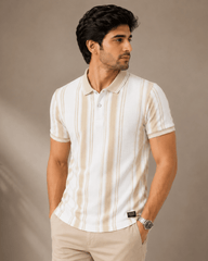 Ivory Sand Stripe Polo T-Shirt