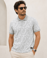 Mist Grey Floral Print Polo T-Shirt