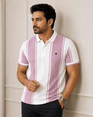 Blush Stripe Textured Polo T-Shirt