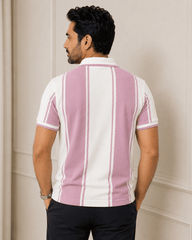 Blush Stripe Textured Polo T-Shirt