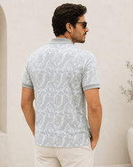 Mist Grey Floral Print Polo T-Shirt