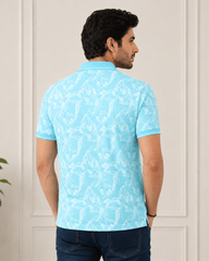 Sky Bloom Floral Print Polo T-Shirt