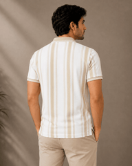 Ivory Sand Stripe Polo T-Shirt