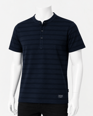 Midnight Stripe Mandarin Collar T-Shirt
