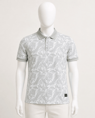 Mist Grey Floral Print Polo T-Shirt