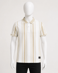 Ivory Sand Stripe Polo T-Shirt