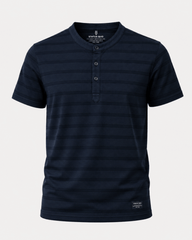 Midnight Stripe Mandarin Collar T-Shirt