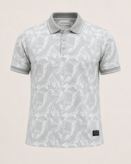 Mist Grey Floral Print Polo T-Shirt