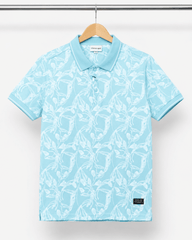 Sky Bloom Floral Print Polo T-Shirt