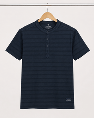 Midnight Stripe Mandarin Collar T-Shirt