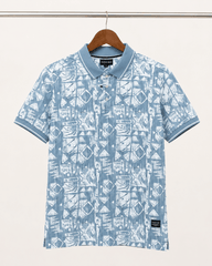 Ice Blue Geometric Print Polo T-Shirt