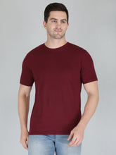 plain men's half sleeve t shirt wine xs cotton round neck