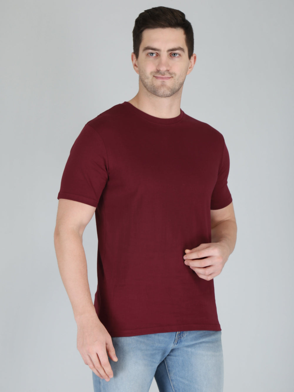 plain men's half sleeve t shirt wine xxl cotton round neck