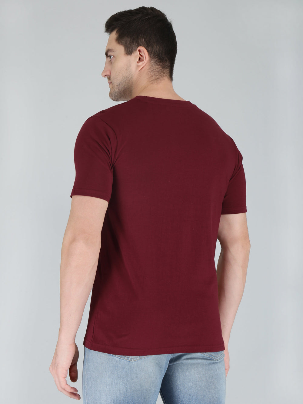 plain men's half sleeve t shirt wine l cotton round neck