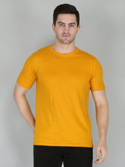 plain men's half sleeve t shirt mustard xs cotton round neck
