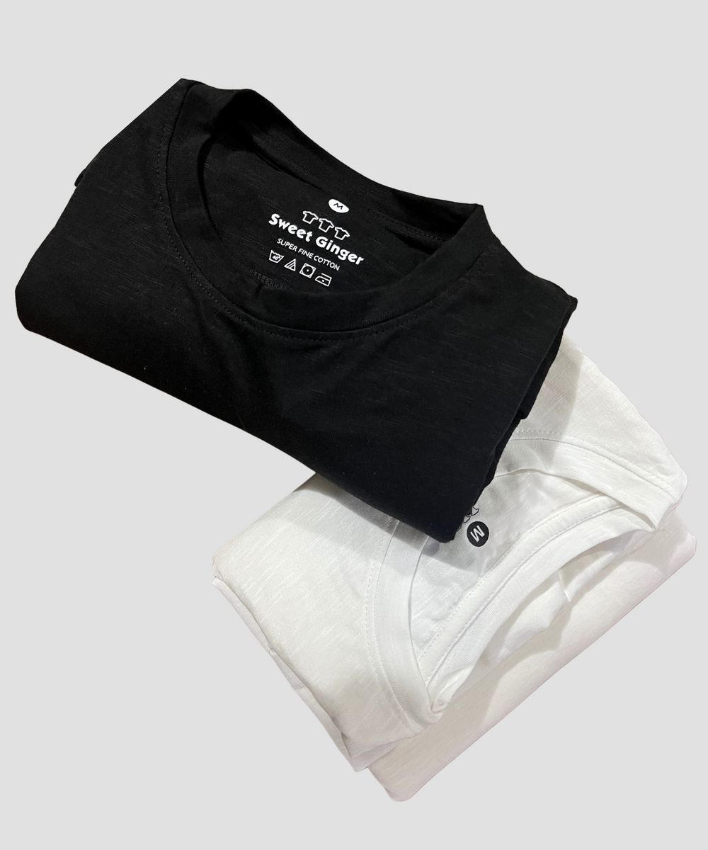 Black & White Slub Cotton T-Shirt Combo