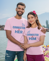 Connected to Her, Him Matching Couple T-shirt - Orchid Purple