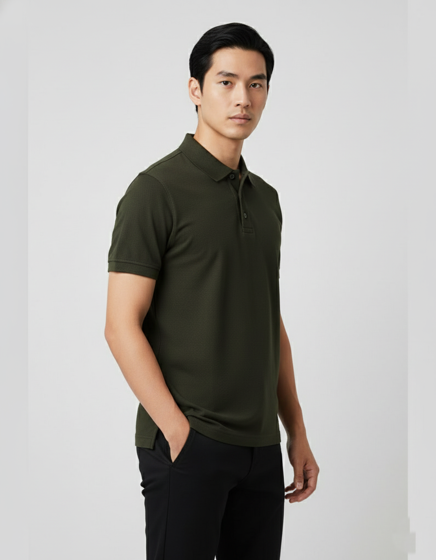 Solid Polo T-shirt for Men - Olive