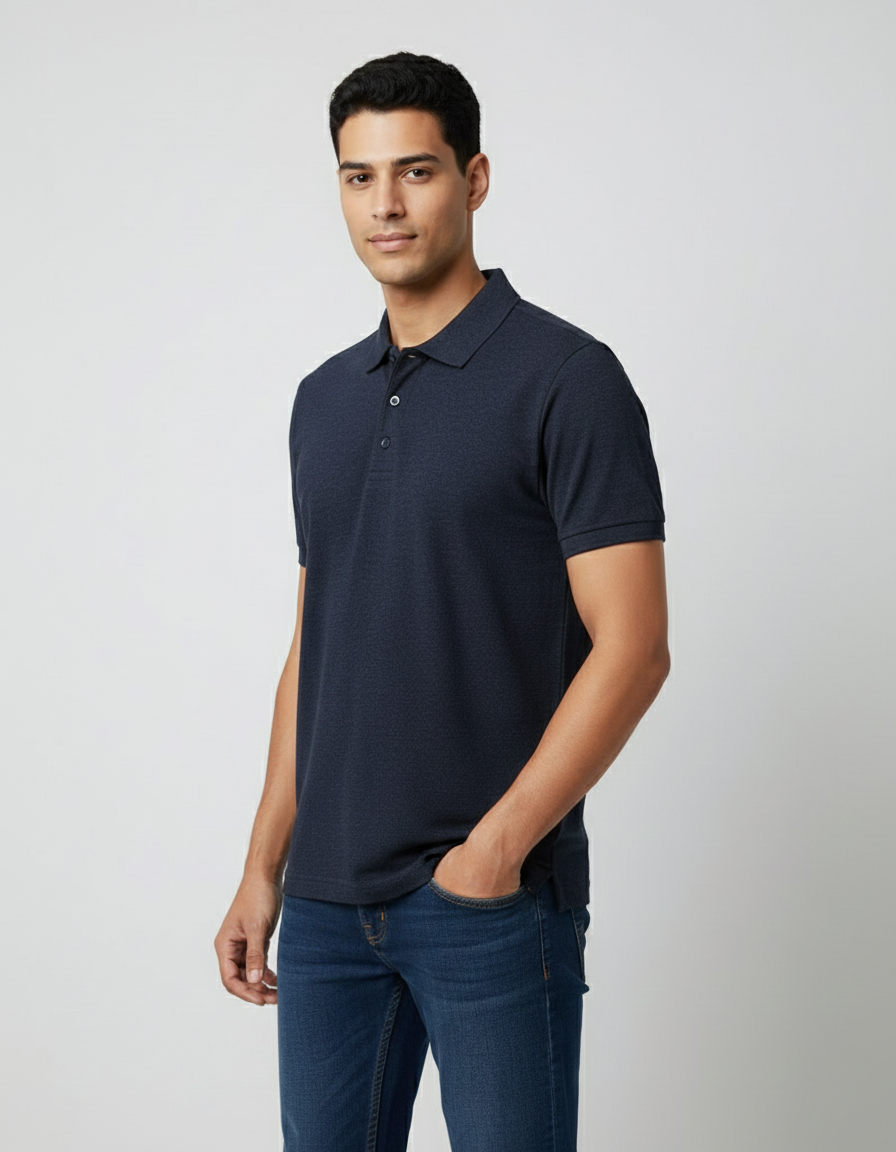 Solid Polo T-shirt for Men - Denim Blue