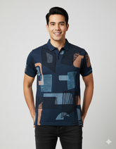 Navy Abstract Print Polo T-shirt