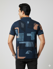 Navy Abstract Print Polo T-shirt