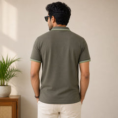 Men's Olive Green Crane Graphic Polo T-Shirt