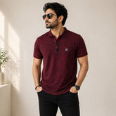 Men's Maroon Textured Polo T-Shirt