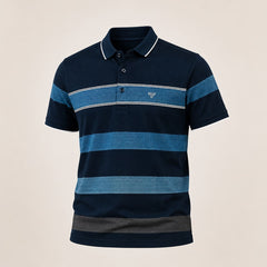 Men's Navy Blue Striped Polo T-Shirt