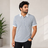 Men's White Geometric Print Polo T-Shirt