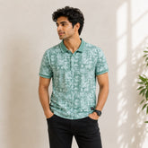 Men's Mint Green Abstract Print Polo T-Shirt