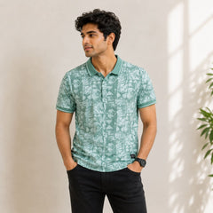 Men's Mint Green Abstract Print Polo T-Shirt