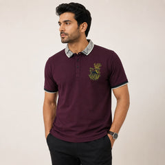 Men's Maroon Embroidered Polo T-Shirt