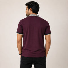 Men's Maroon Embroidered Polo T-Shirt