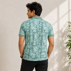 Men's Mint Green Abstract Print Polo T-Shirt