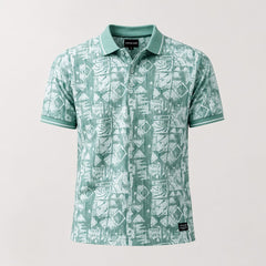 Men's Mint Green Abstract Print Polo T-Shirt