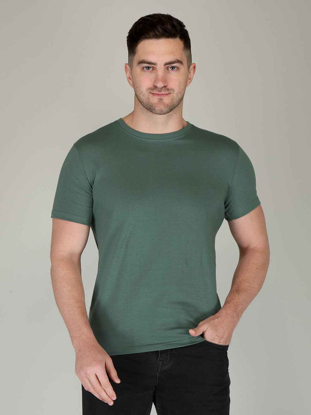 Basil Green Half Sleeve Plain T-shirt