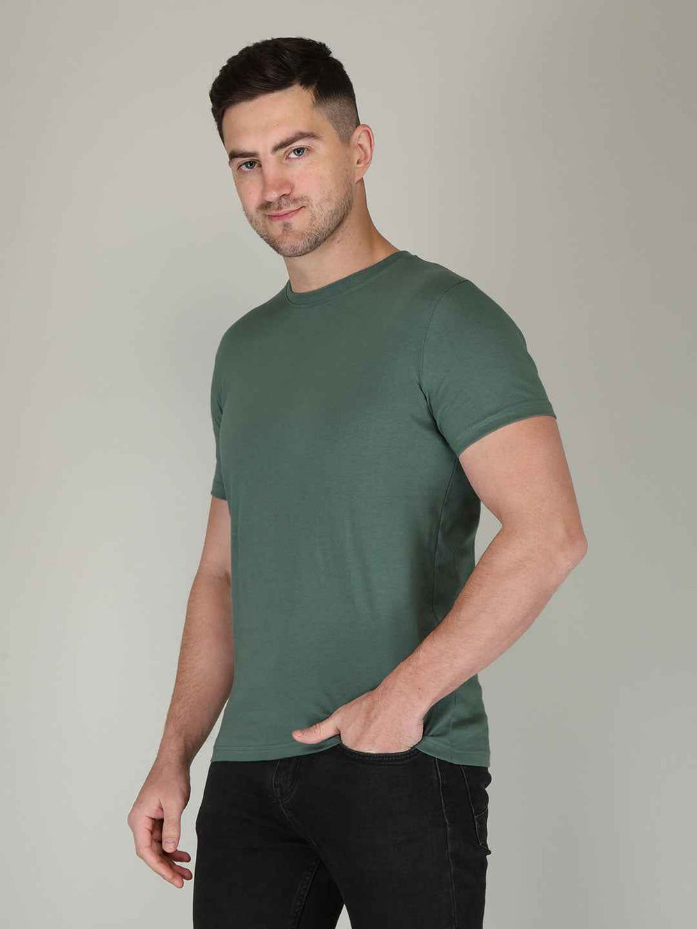 Basil Green Half Sleeve Plain T-shirt