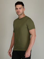 plain men's half sleeve t shirt olive green xxl cotton round neck