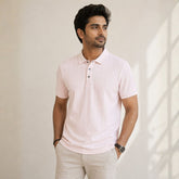 Men's Light Pink Textured Polo T-Shirt