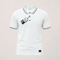 Men's White Textured Polo T-Shirt