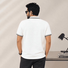 Men's White Textured Polo T-Shirt