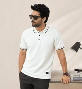 Men's White Textured Polo T-Shirt