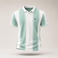 Men's White & Mint Green Vertical Striped Polo T-Shirt