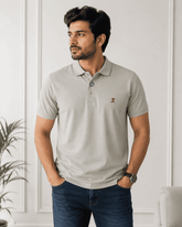 Men's Light Grey Solid Polo T-Shirt