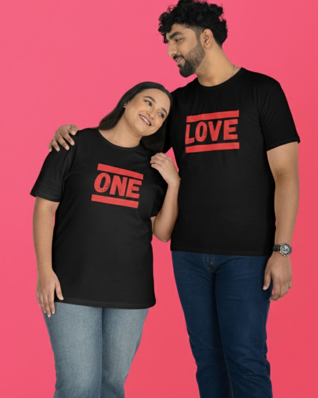 One Love Romantic Couple T-Shirts - Black