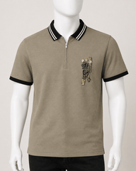 Stone Grey Zip Polo T-Shirt