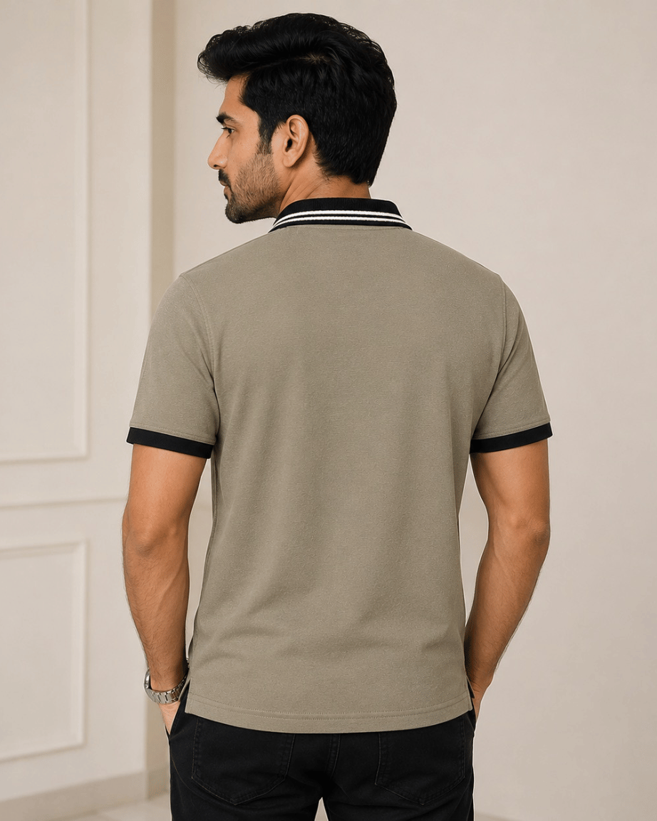 Stone Grey Zip Polo T-Shirt
