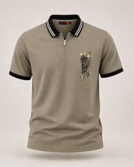 Stone Grey Zip Polo T-Shirt
